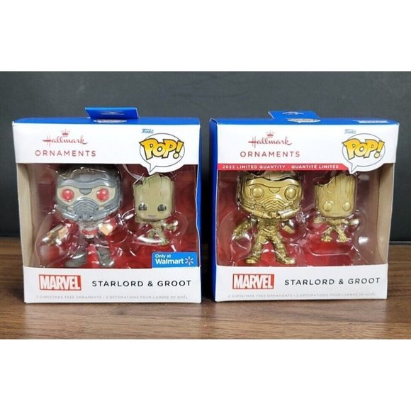 Funko Pop Hallmark Ornaments Starlord & Groot GOLD Chase & Common 4 Pops NEW - Picture 1 of 11